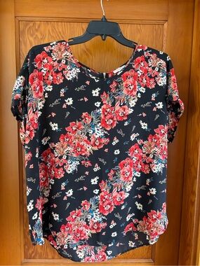 Maurices Black Blouse with Red Floral Print